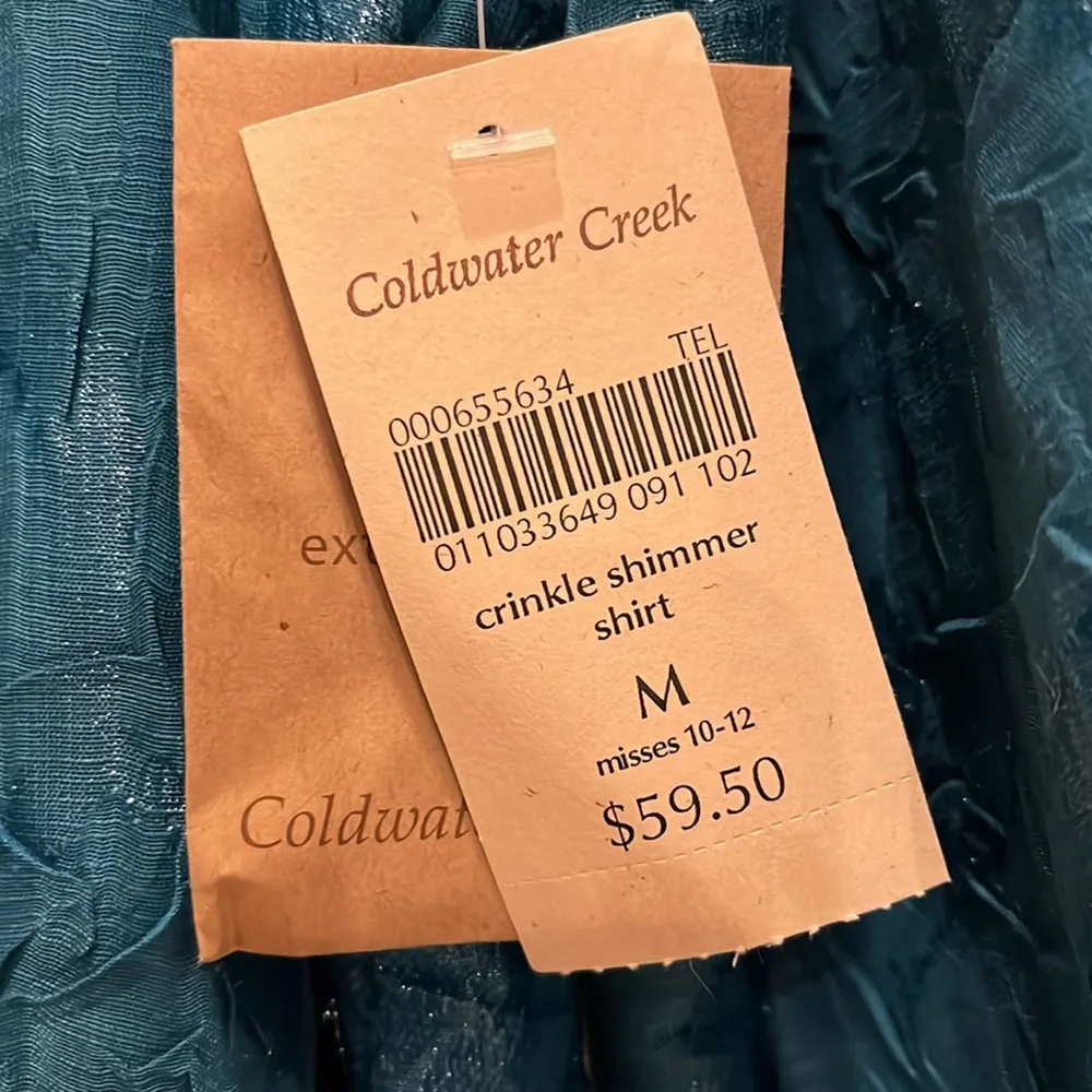 NWT Coldwater Creek textured teal color lined blouse- size Medium. - Picture 4 of 6
